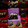 Replicas of the Charging Bull bronze statue for sale at a souvenir shop.