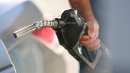 A detail view of a fuel pump handle, Friday, March 13, 2026, in Houston.